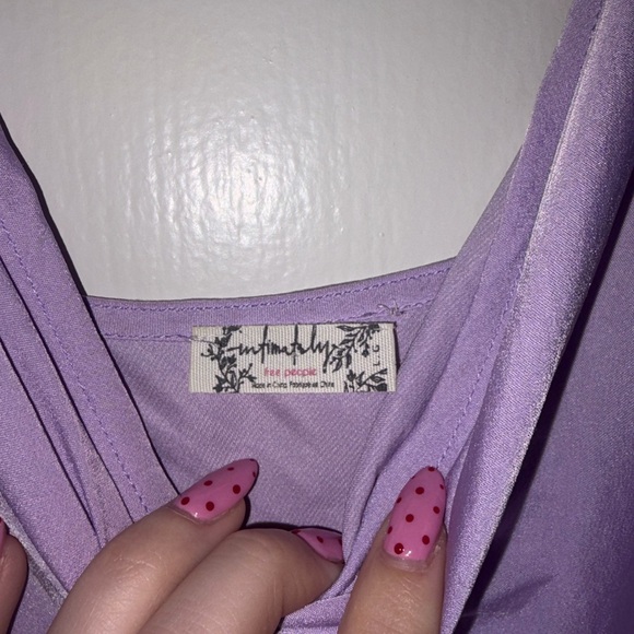 Free People Purple Silk Slip Dress W/ Ruching & Ties On Sides - Picture 4 of 5